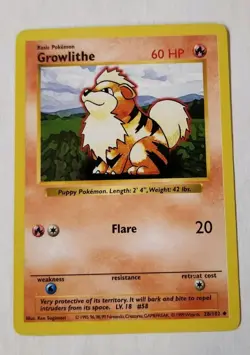 GROWLITHE 28/102 UNCOMMON BASE SET SHADOWLESS POKEMON UNLIMITED - Image 1