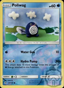 Poliwag 30/149 C SM Base Set Pokemon Reverse Holo NM/M - Image 3