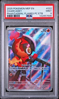 2025 Pokemon Phantasmal Flames Charcadet #022 ETB Center Stamp Promo PSA 9 Mint - Image 1