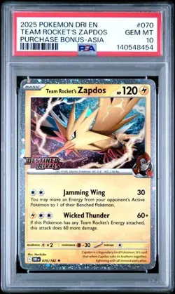 Team Rocket's Zapdos #70 - Pokemon Destined Rivals Stamped Asia Promo - PSA 10 - Image 1