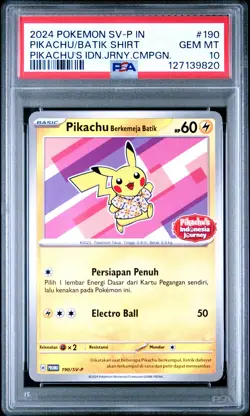2024 POKEMON INDONESIAN SV-P PROMO #190 PIKACHU IN BATIK SHIRT PSA 10 - Image 1