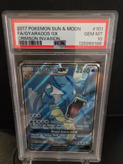 PSA 10 2017 POKEMON SUN & MOON CRIMSON INVASION FULL ART/GYARADOS GX 101 - Image 1