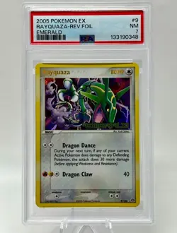 2005 POKEMON EX EMERALD #9 RAYQUAZA-REVERSE FOIL PSA 7 - Image 1