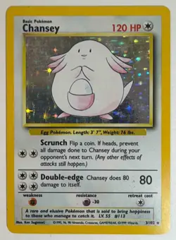 Chansey #3/102 Set Unlimited Pokemon 1999 Rare Holo - Image 1