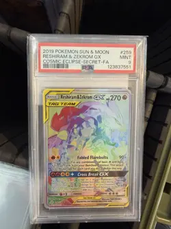 Pokemon Reshiram & Zekrom GX Cosmic Eclipse Secret Rare Full Art #259 PSA 9 Mint - Image 1