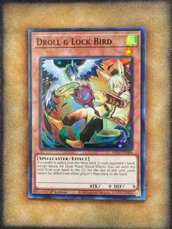 Yugioh Droll & Lock Bird RA02-EN006 Super Rare Alt Art 1st Ed NM - Image 1