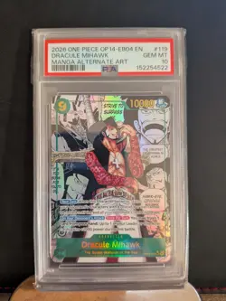 Namco Dracule Mihawk OP14-119 Alternate Art Secret Rare Foil PSA 10 One Piece - Image 1