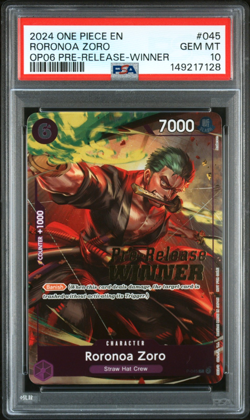 2024 ONE PIECE RORONOA ZORO OP06 PRE-RELEASE-WINNER PROMOS #045 PSA 10 - Image 1