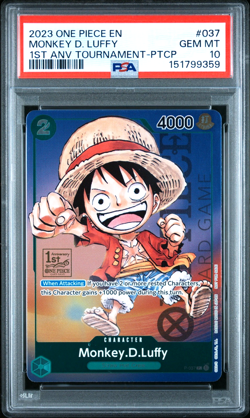2023 ONE PIECE MONKEY D. LUFFY 1ST ANV TOURNAMENT-PTCP PROMOS #037 PSA 10 - Image 1