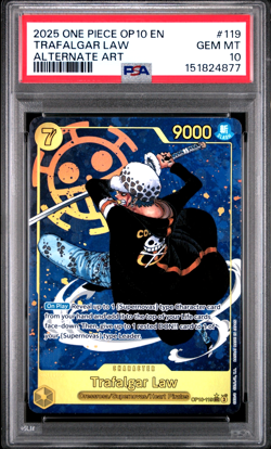2025 ONE PIECE TRAFALGAR LAW ALTERNATE ART OP10-ROYAL BLOOD #119 PSA 10 - Image 1