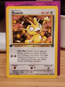 Meowth 1st Edition 62/82 Team Rocket Pokemon Card NM Vintage WOTC - Image 1