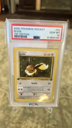 PSA 10 GEM MINT Eevee 55/82 Team Rocket 1ST EDITION Pokemon Card - Image 1
