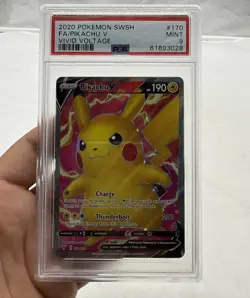 2020 POKEMON SWORD & SHIELD VIVID VOLTAGE #170 FULL ART/PIKACHU V PSA 9 - Image 1