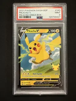 PSA 9 PIKACHU V 143 PIKACHU SWSH BLACK STAR PROMO VMAX BOX 2021 POKEMON - Image 1