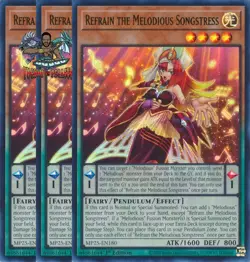 Yugioh! 3x Refrain the Melodious Songstress MP25-EN180 Ultra Rare 1st Ed NM - Image 1
