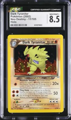 2002 Pokemon Neo Destiny Dark Tyranitar Holo 11/105 CGC 8.5 NM/Mint+ - Image 1