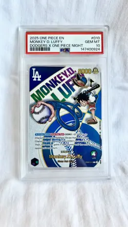One Piece Monkey D. Luffy Dodgers x One Piece Night EN Promo PSA 10 - Image 1