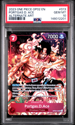 2023 ONE PIECE PORTGAS D. ACE ALTERNATE ART OP02-PARAMOUNT WAR #013 PSA 10 - Image 1