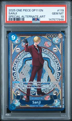 2025 ONE PIECE SANJI SPECIAL ALT ART OP11-A FIST OF DIVINE SPEED #119 PSA 10 - Image 1