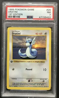 1999 Pokemon Game Dratini PSA 7 Mint 1st First Edition 26 Base Set Card 26/102 - Image 1