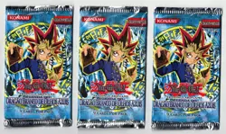 YUGIOH LEGEND OF BLUE EYES WHITE DRAGON 3X 1ST EDITION BOOSTER PACKS PORTUGUESE - Image 1