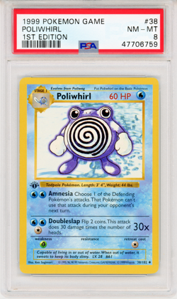 1999 Pokemon Game Poliwhirl 1st Edition - PSA 8 - #38/102 Genuine - Image 1