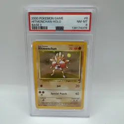 2000 POKEMON BASE SET 2 #8 HITMONCHAN-HOLO PSA 8 - Image 1