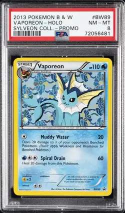 2013 POKEMON BLACK & WHITE PROMO SYLVEON COLLECTION #BW89 VAPOREON-HOLO PSA 8 - Image 1