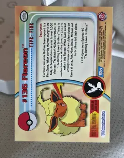 2000 Topps Pokemon TV Series 3 Flareon Rainbow Foil #136 Mint/NM Non-Played - Image 2