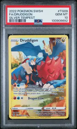 2022 Pokemon Sword & Shield Silver Tempest #TG09 Druddigon Full Art PSA 10 - Image 1