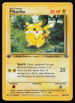 LP* Pikachu 60/64 1st Edition Jungle Set Common 1999 English Pokemon Card WoTC - Image 1