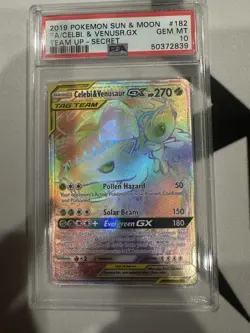 2019 Pokemon Celebi & Venusaur GX 182/181 Sun & Moon Team Up Rainbow Rare PSA 10 - Image 1