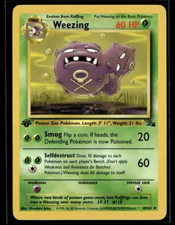Weezing 45/62 Fossil Uncommon 1st Edition Pokemon - Image 1