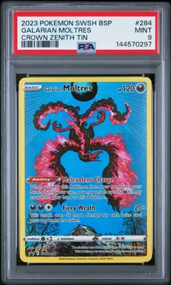 2023 POKEMON SWSH BLACK STAR PROMO CROWN ZENITH TIN #284 GALARIAN MOLTRES PSA 9 - Image 1