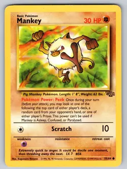 Mankey 55/64 Unlimited Common Jungle Pokemon Moderately Played - Image 1