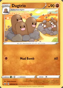 Dugtrio 093/202 Uncommon - Pokemon SWSH01: Sword & Shield Base Set LP-NM - Image 1