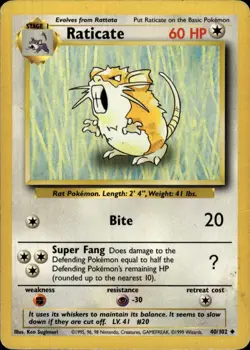 Pokemon Base Set #040/102 Raticate Uncommon Heavily played C - Image 1