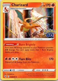 Charizard Holo Rare Pokemon GO 010/078 NM - Image 1