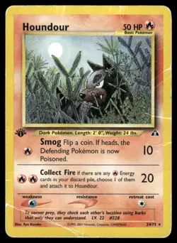 2001 Pokemon Houndour Rare Neo Discovery 24/75 1st Edition DMG - Image 1