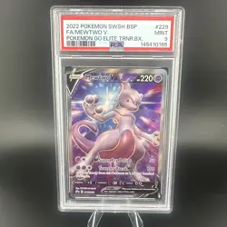 2022 Pokemon SWSH BSP Pokemon Go Elite TRNR Box #229 Full Art Mewtwo V PSA 9 - Image 1