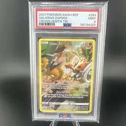2023 Pokemon Galarian Zapdos SWSH283 Crown Zenith Tins Promo Holo PSA 9 - Image 1
