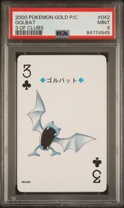 Pokemon Gold Poker Playing Card Golbat 3 of Clubs #042 PSA 9 Mint - Image 1