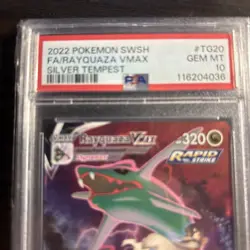 2022 POKEMON SWORD & SHIELD SILVER TEMPEST #TG20 FULL ART/RAYQUAZA VMAX PSA 10 - Image 3