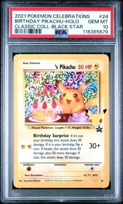 PSA 10 BIRTDAY PIKACHU 24 CELEBRATIONS CLASSIC COLLECTION BLACK STAR POKEMON - Image 1
