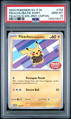 2024 POKEMON INDONESIAN SV-P PROMO #154 PIKACHU IN BATIK SHIRT PSA 10 - Image 1
