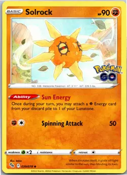 Solrock Uncommon Pokemon GO 039/078 NM - Image 1
