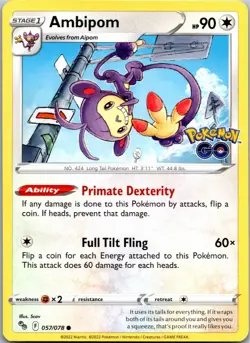 Ambipom Common Pokemon GO 057/078 NM - Image 1