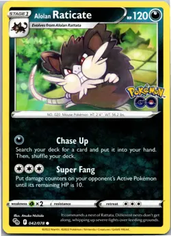Alolan Raticate Common Pokemon GO 042/078 NM - Image 1