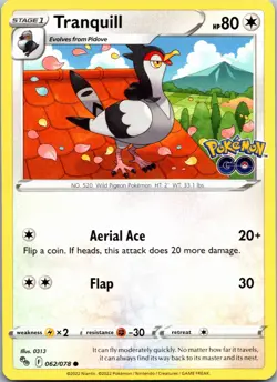 Tranquill Common Pokemon GO 062/078 NM - Image 1