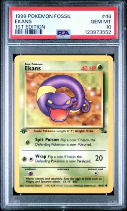 1999 POKEMON FOSSIL 1ST ED #46 EKANS PSA 10 - Image 1